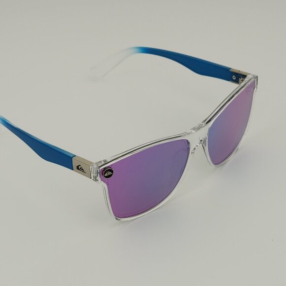 Quiksilver Round Flat Lens Sunglasses Clear Frame Blue Arms Blue-Mirror Lens - Picture 5 of 12